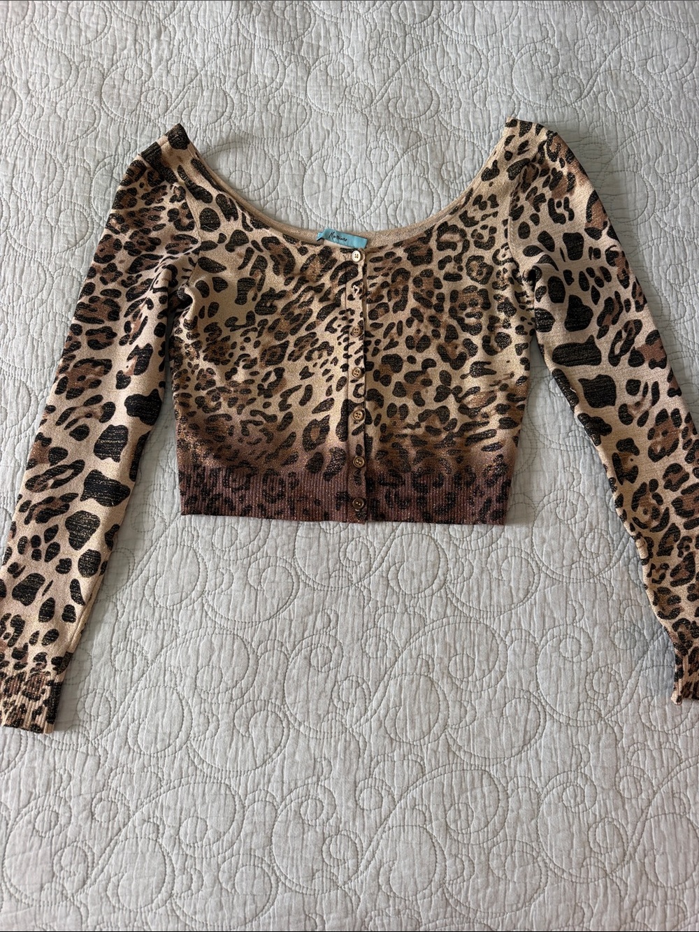 Marciano Leopard-Print Cropped Cardigan Top in Brown and Black